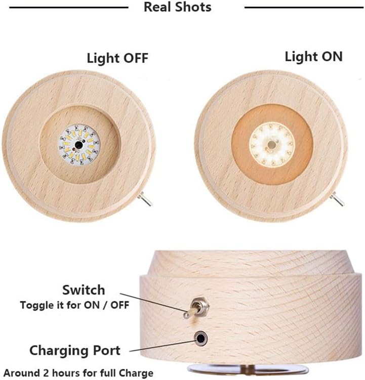 3D Crystal Ball Music Box with LED Light and Wooden Base