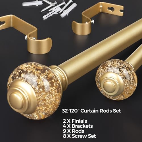 USFOOK 78 Inch Curtain Rods 32-120 Inches Length Adjustable Single Rods