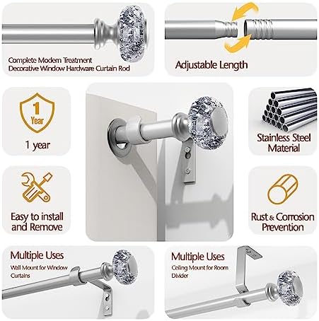 VOREFF Silver Curtain Rod 32-72 Inch Single Rod