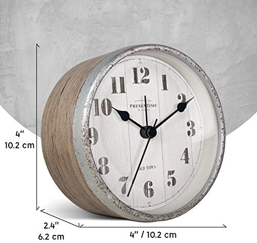 Presentime Co 4 Inch Farmhouse Alarm Mantel Clock