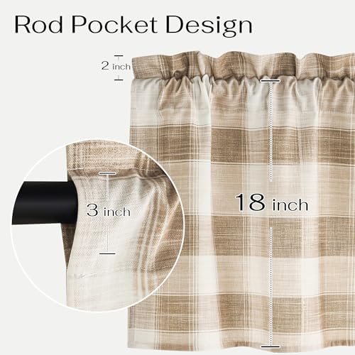 NICETOWN Buffalo Plaid Valance for Kitchen 42x18 Inch