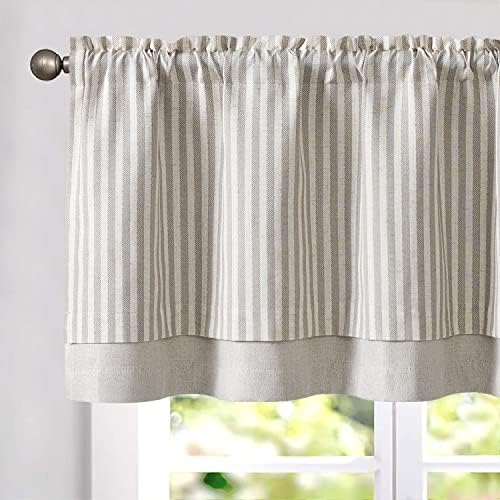 Vangao Farmhouse Valance Linen Blend Stripe Curtain 50x18