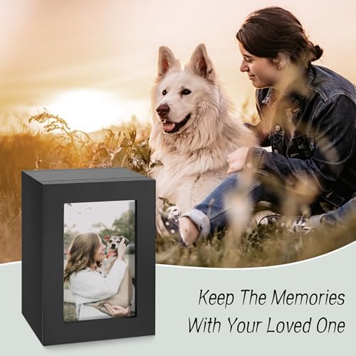 SOITIS Small Wood Urn for Human Ashes Black with Photo Frame