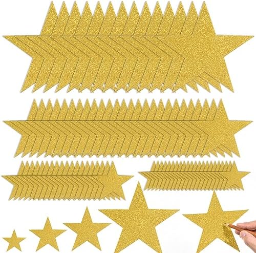 180 Pcs Gold Glitter Star Cutouts for Decorations