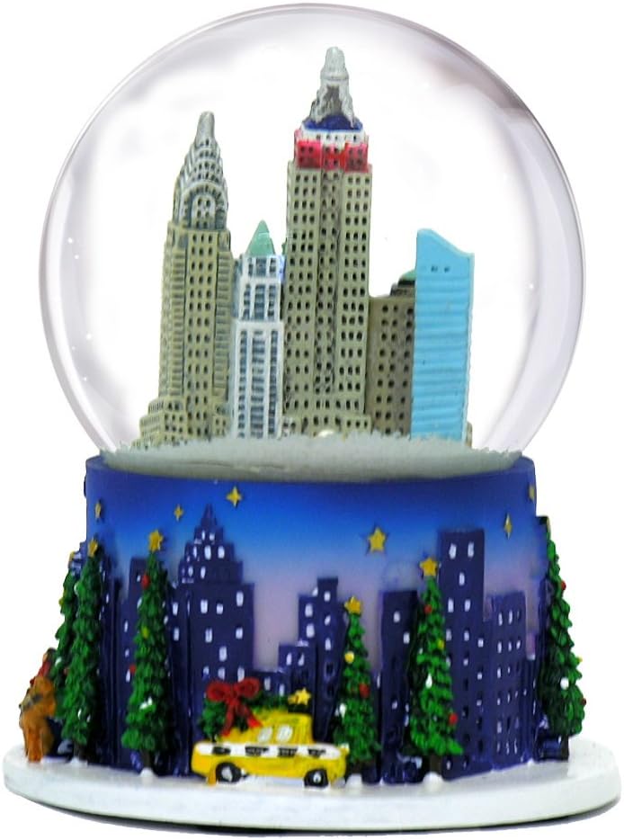 New York City Christmas Snow Globe with Rockefeller Center Skyline