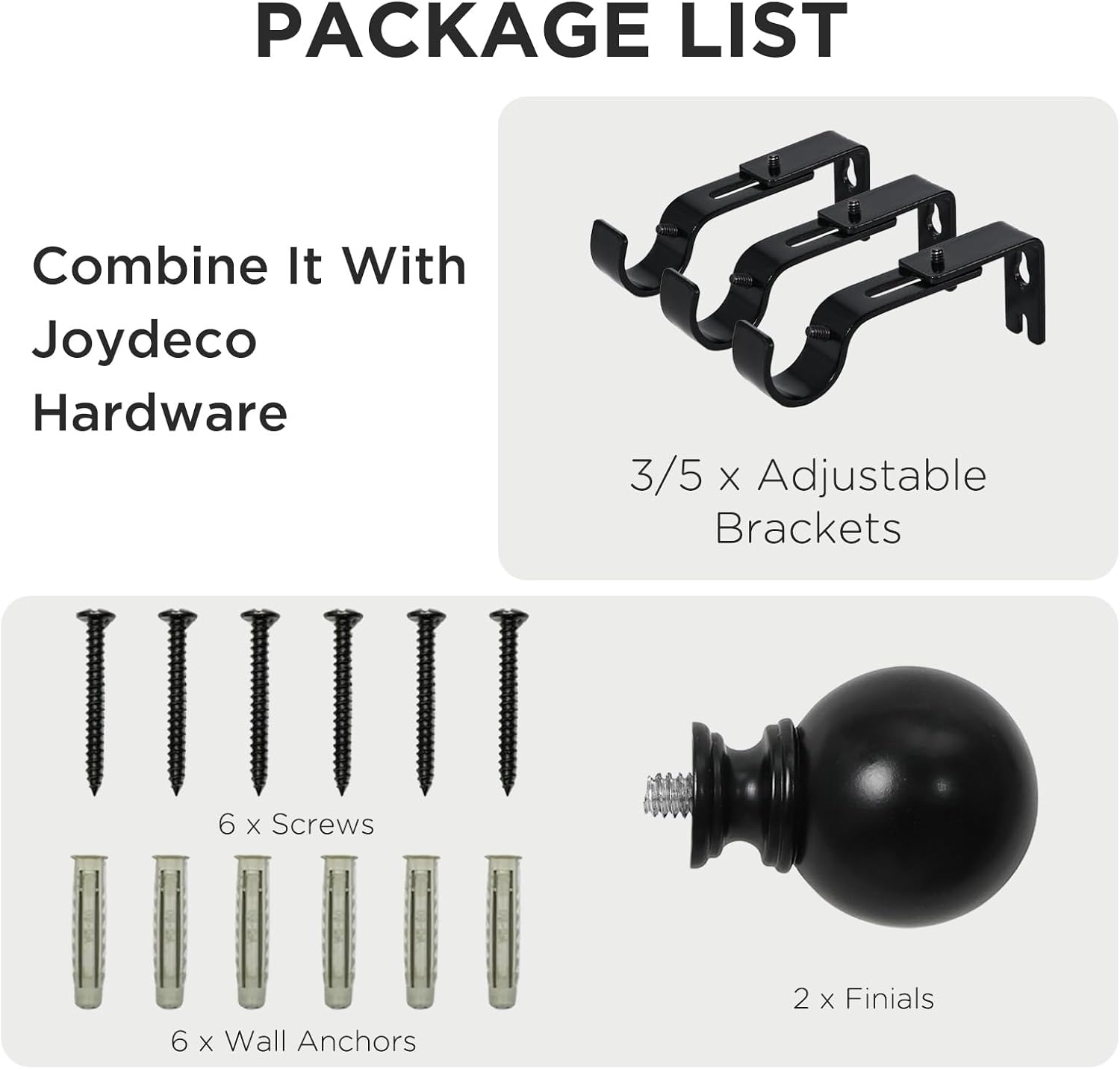 Joydeco Black Curtain Rods 32-144 Inches Adjustable Single Rods