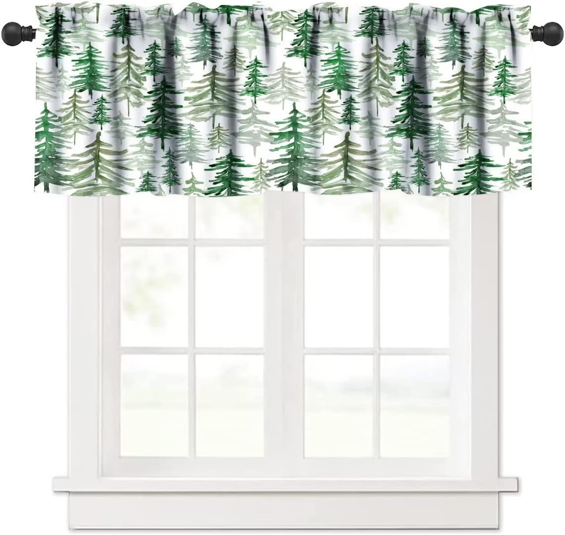 Green Forest Tree Valance Curtain Pine Coniferous Design 54x18in