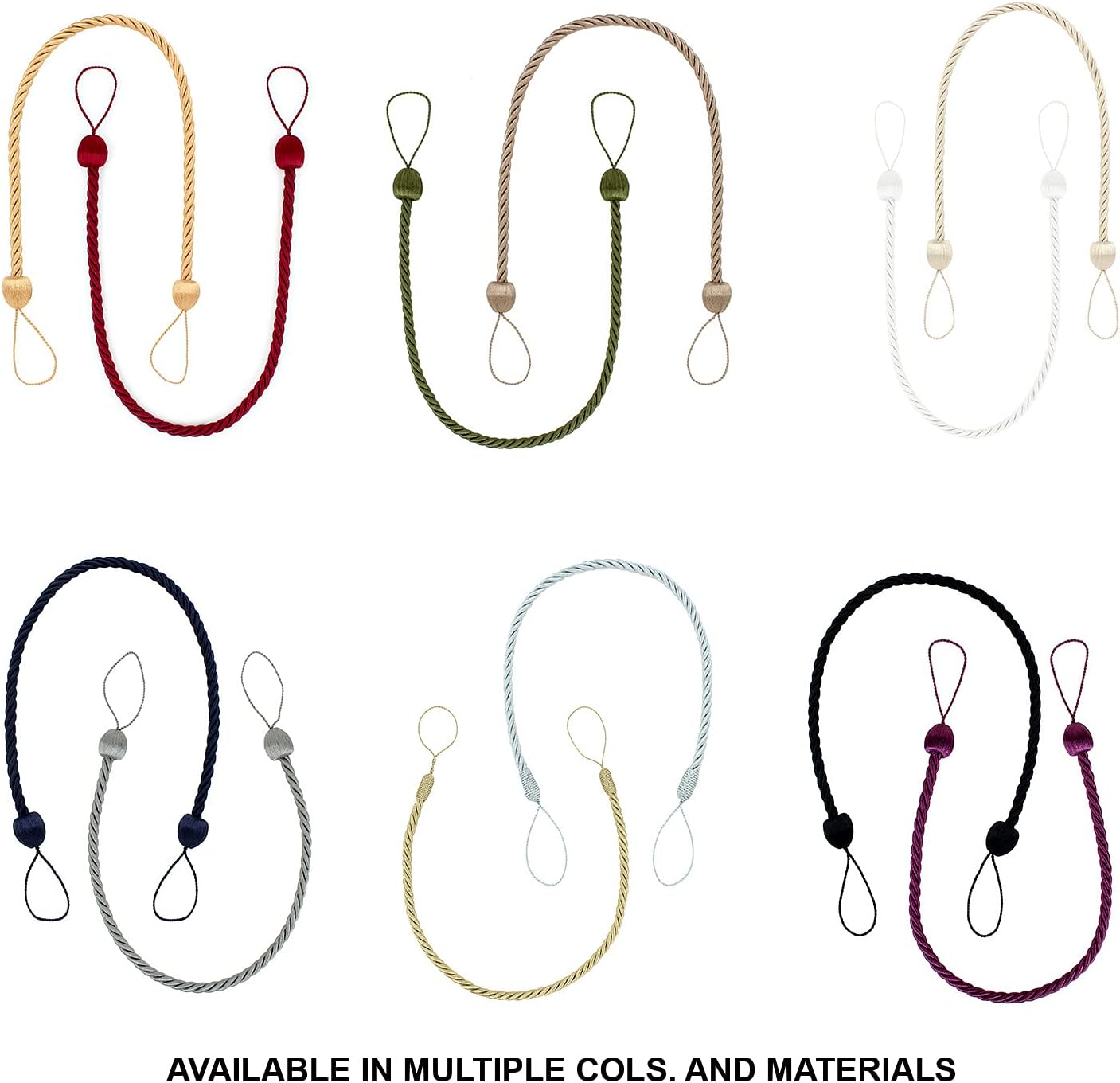 2 Pack Curtain Ropes Tiebacks - White Polyester Holdbacks