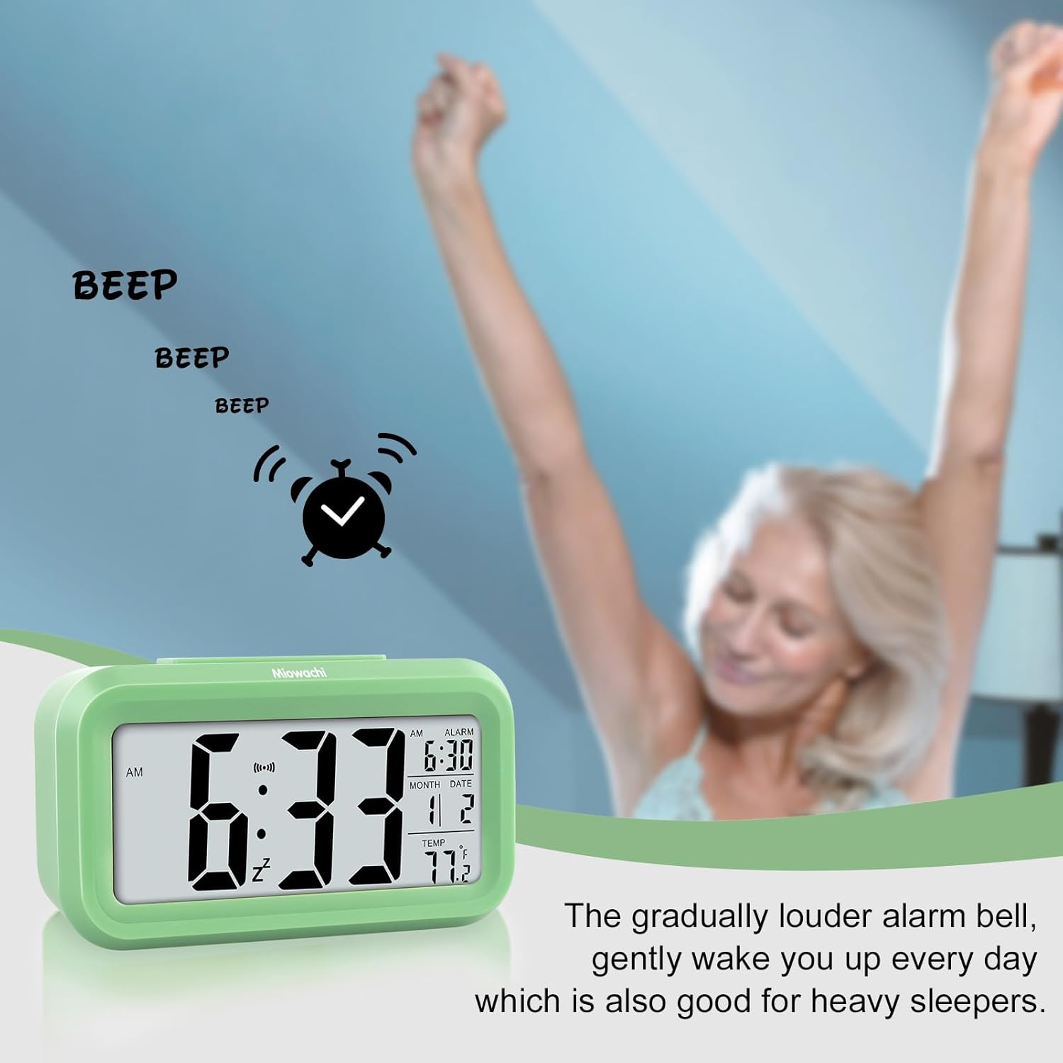 Miowachi Small Digital Alarm Clock for Kids Bedroom and Kitchen