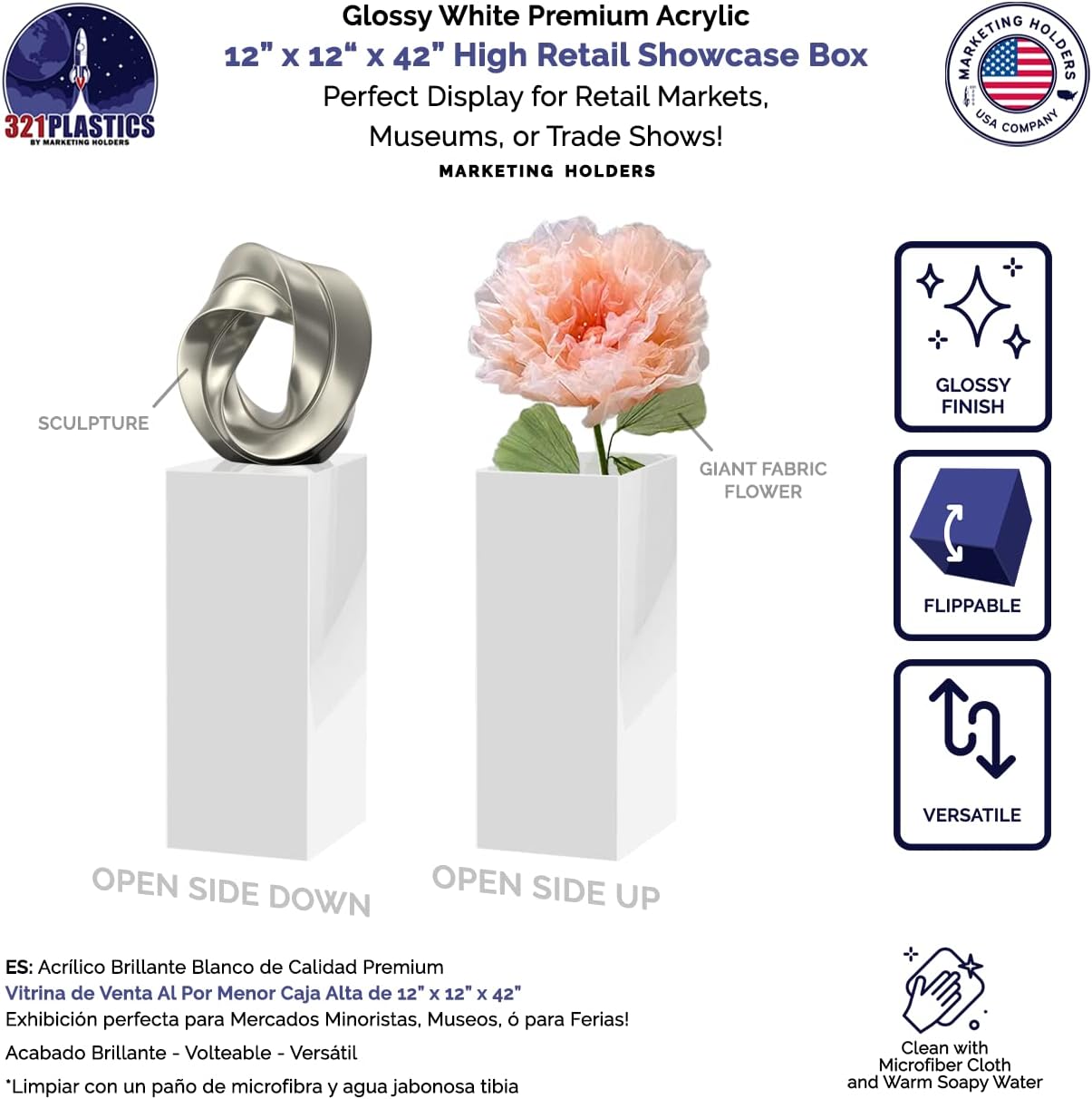 White Acrylic Display Cube Pedestal 12x12x42 Inch