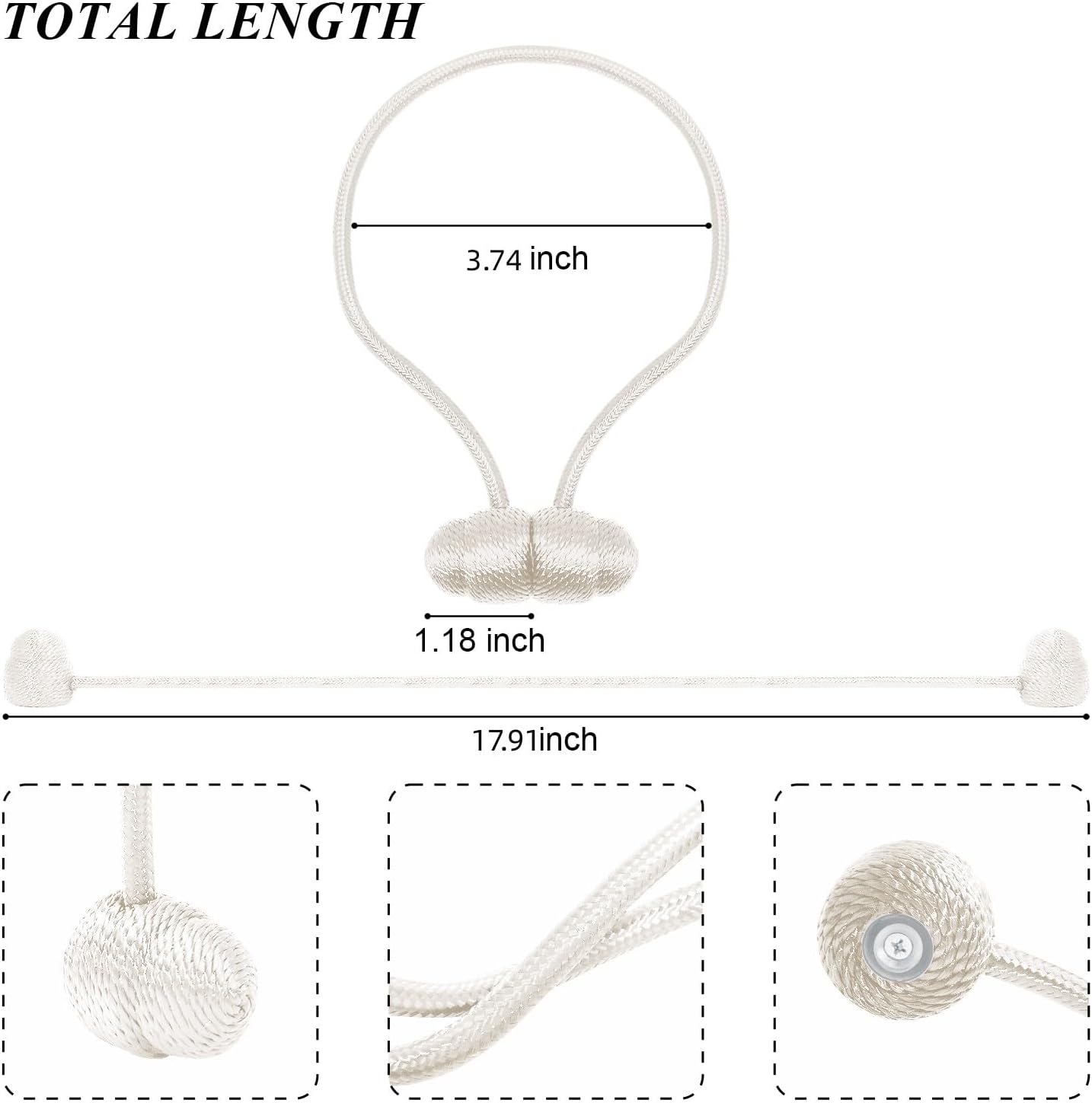 Tifanso White Magnetic Curtain Tiebacks 4pcs