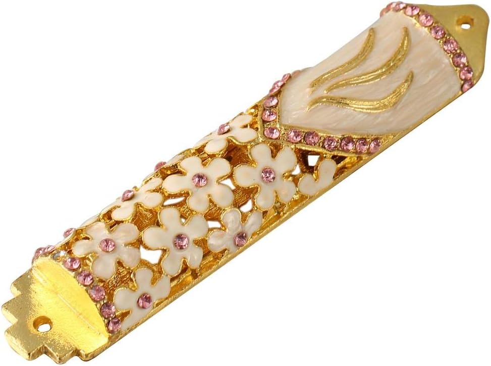 Matashi 425 Inch Hand Painted Mezuzah with Scroll and Floral Design