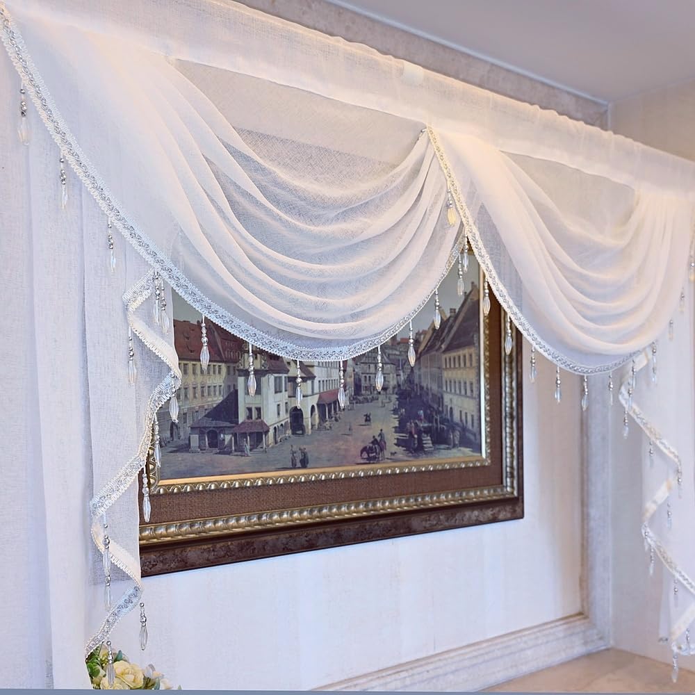 Simple Style White Sheer Curtain Valance for Living Room