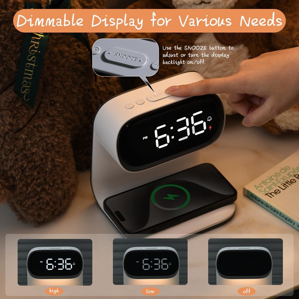 WILIT Alarm Clock with Wireless Charging and Night Light