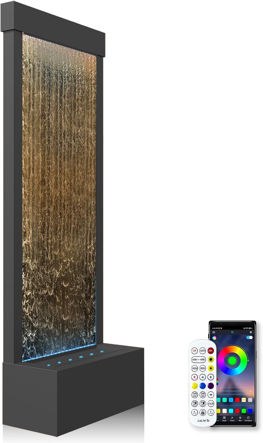 Longrun Indoor Water Fountain with LED Light and Mirror Backdrop