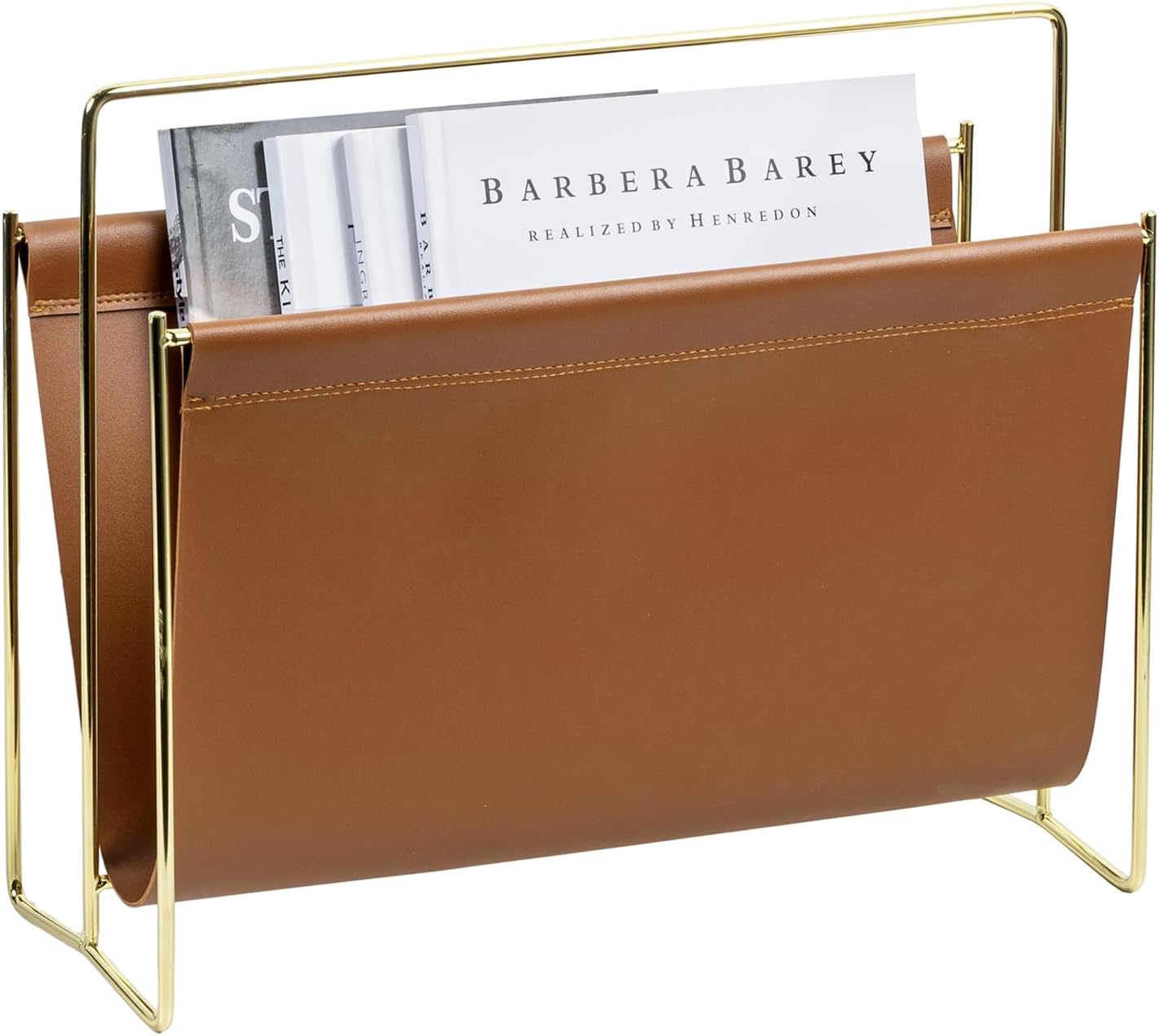 MyGift 15 Inch Modern Brown Leatherette Magazine Holder