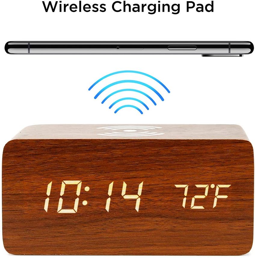 OCT17 Smart Alarm Clock with Wireless Charging Pad and LED Display Brown
