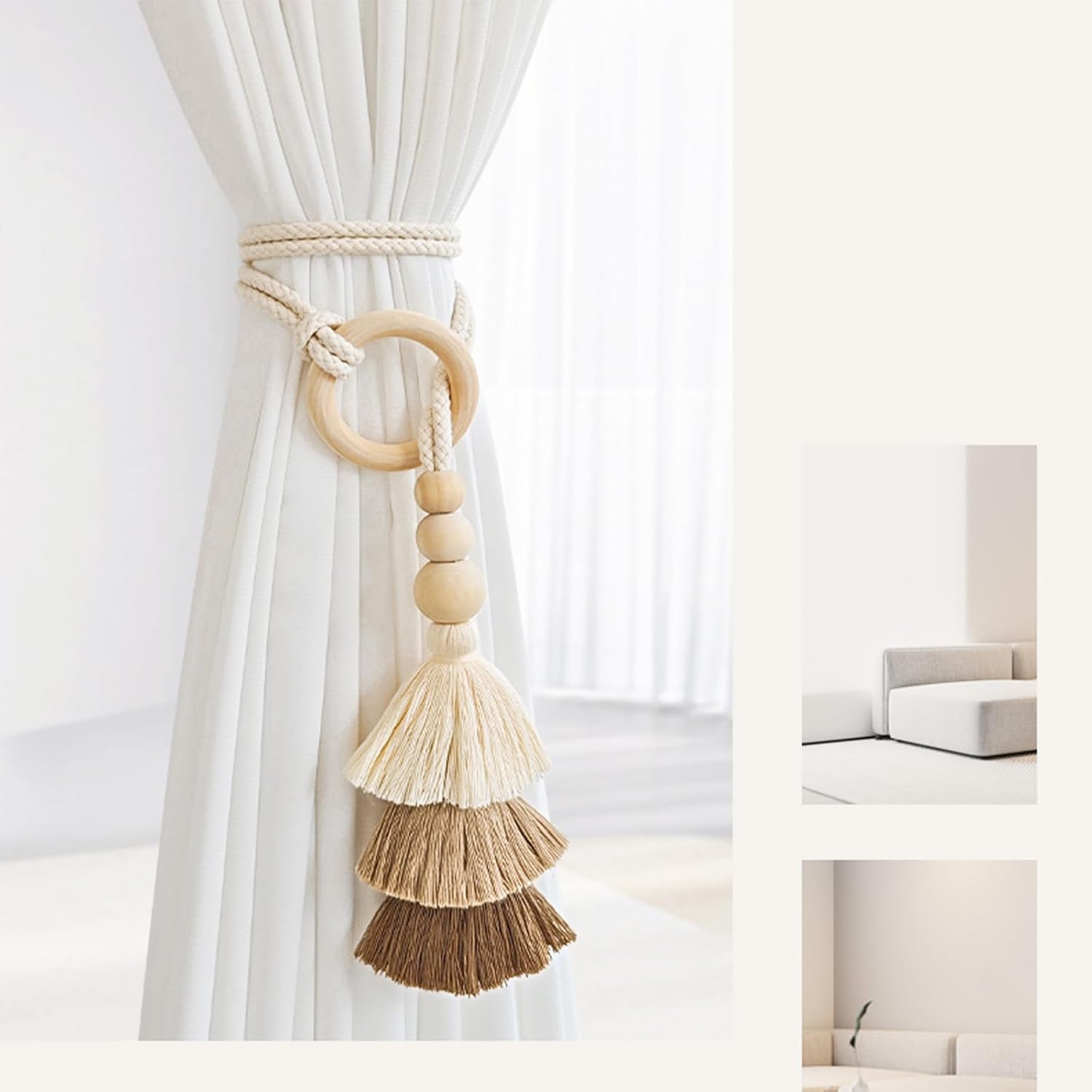 2pcs Wooden Bead Curtain Tiebacks Coffee