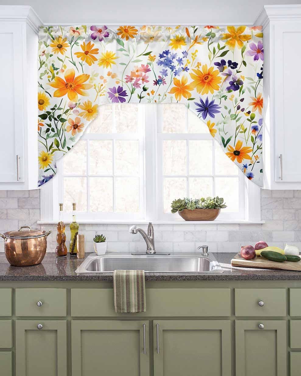Spring Wildflowers Valance Curtains for Windows and Bathrooms