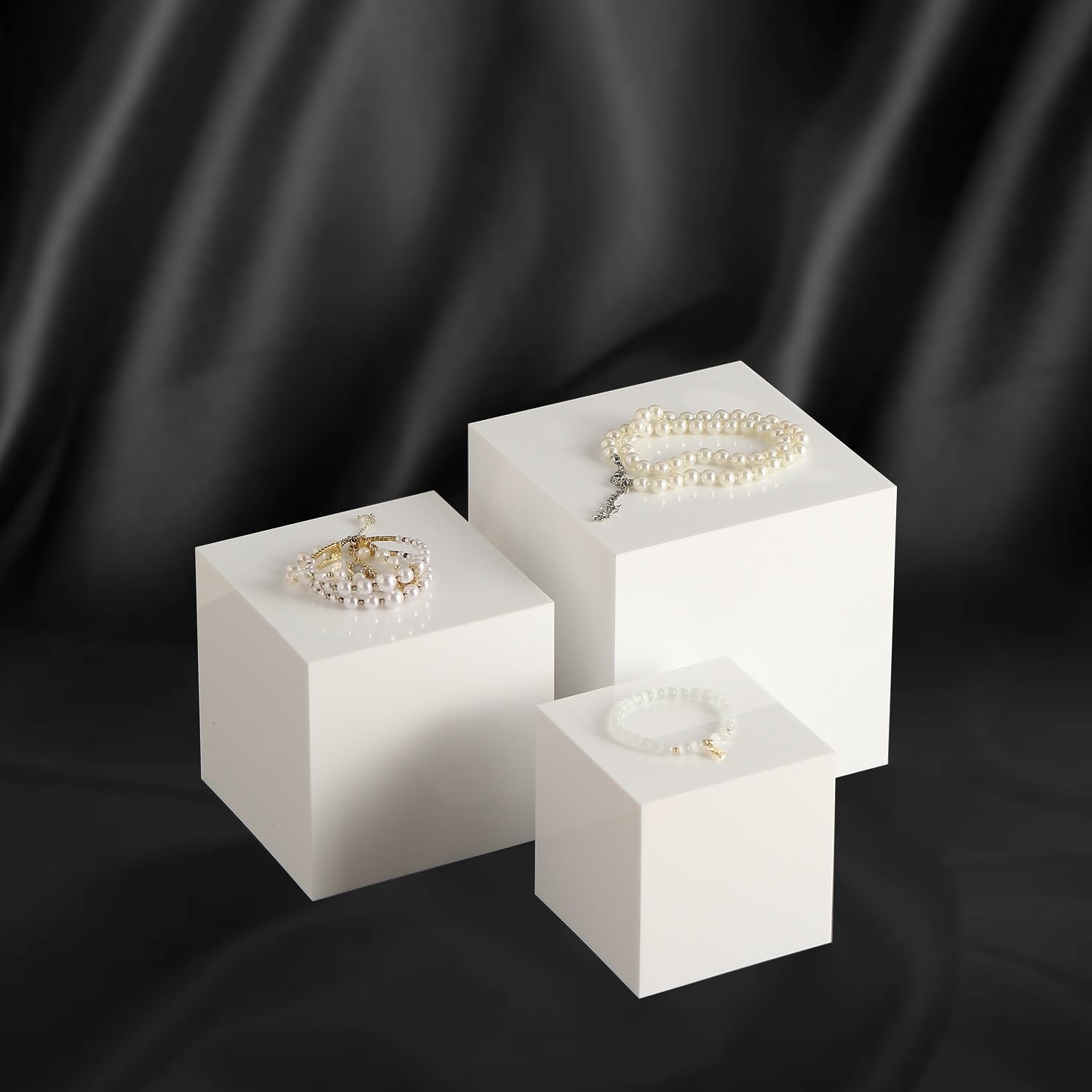 Glossy White Acrylic Display Cubes Set of 3