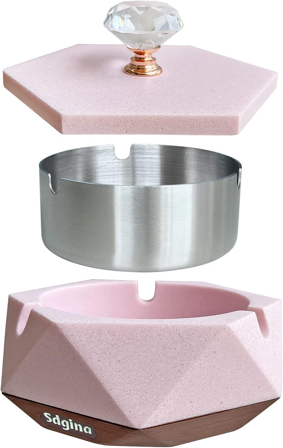 Pink Ash Tray for Women Unique Design with Lid and Removable Liner