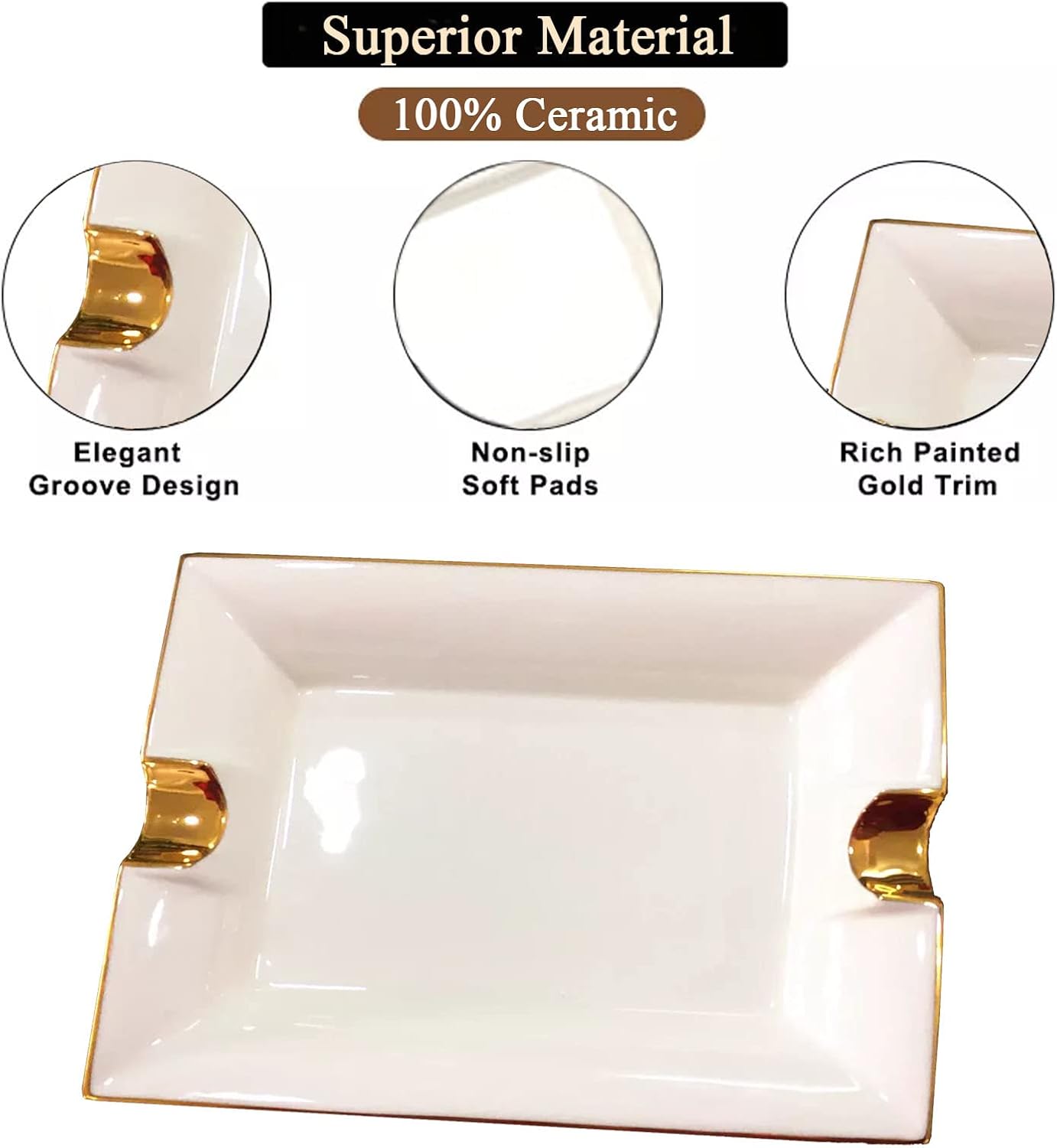 VOVCAMLS Ceramic Ashtray Square White Large