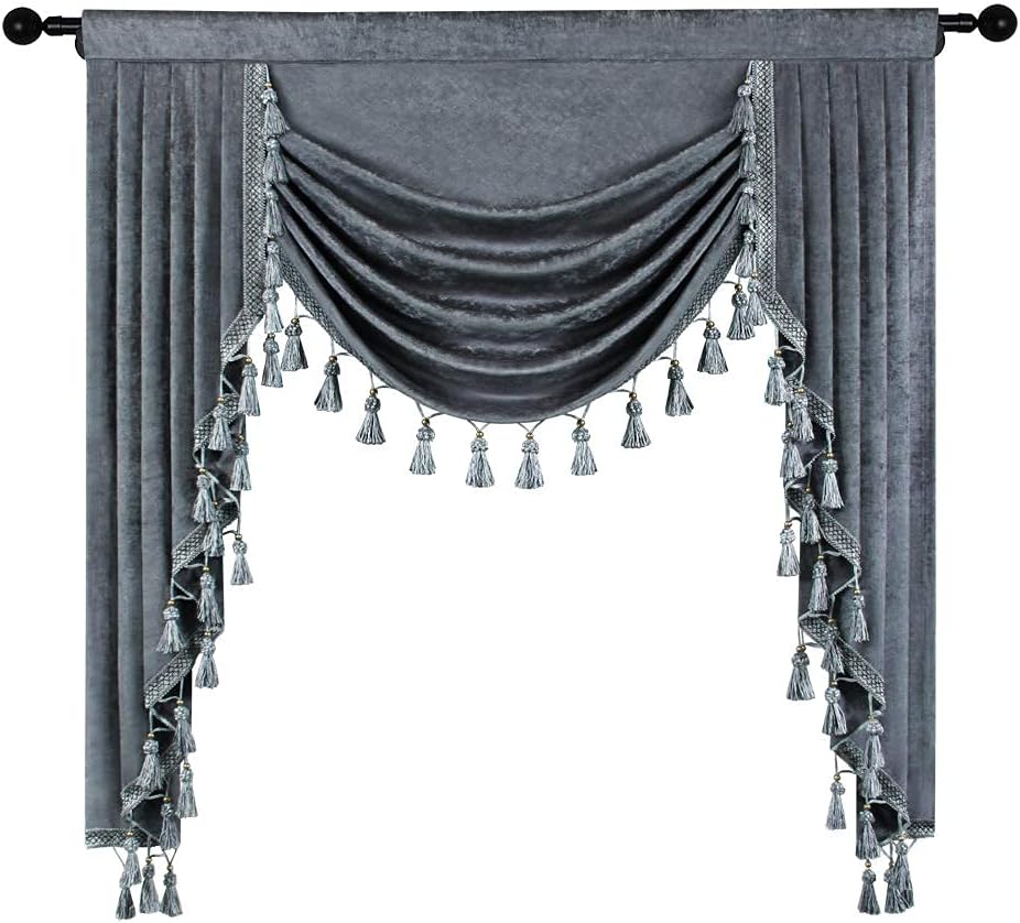 ELKCA Grey Chenille Valance for Living Room and Kitchen