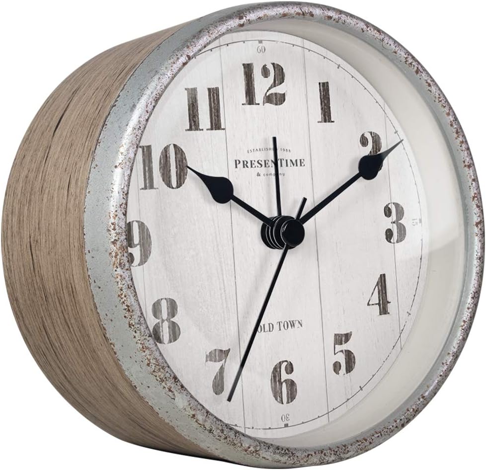 Presentime Co 4 Inch Farmhouse Alarm Mantel Clock