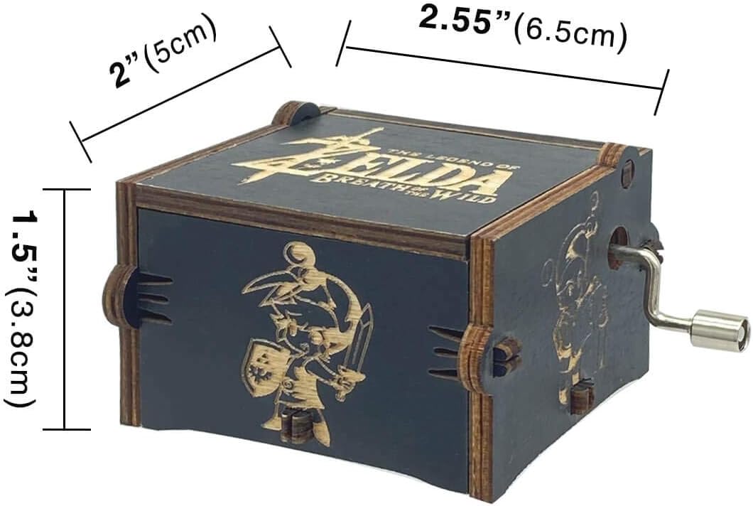 Hand Crank Wooden Music Box with Engraved Design