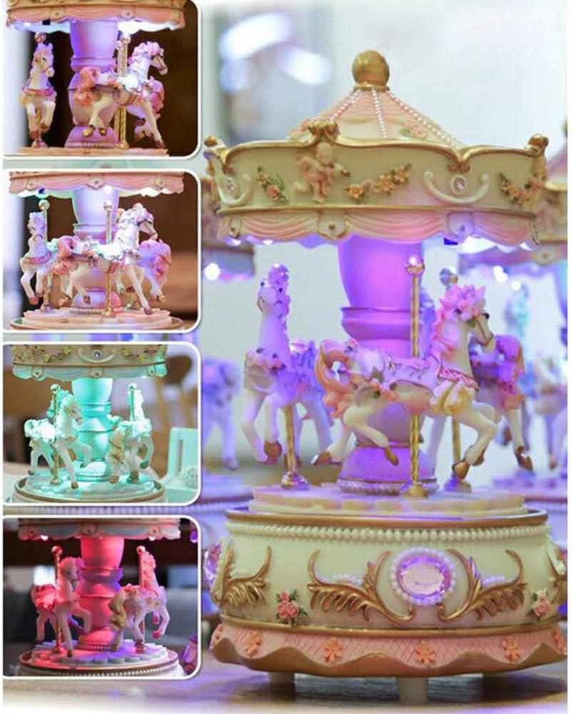 3-Horse Carousel Music Box with LED Lights