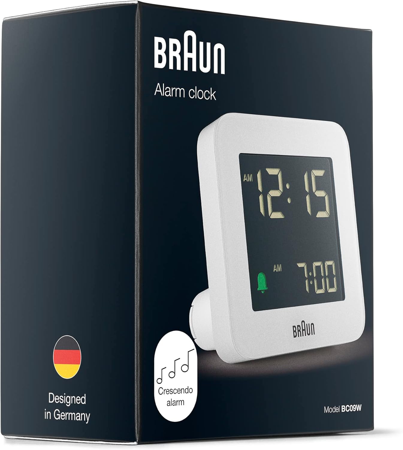 Braun Digital Alarm Clock with Snooze and Crescendo Beep in White
