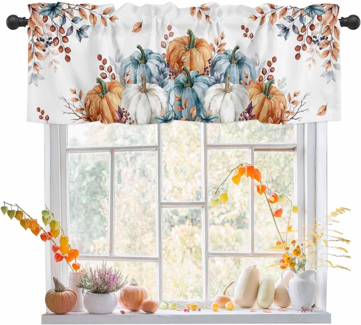 Orange Blue Grey Fall Valances for Windows 42x18