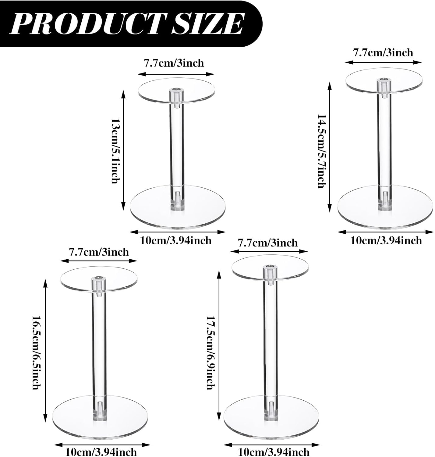 Soaoo 4 Round Acrylic Display Stands Set for Hats Jewelry Watches