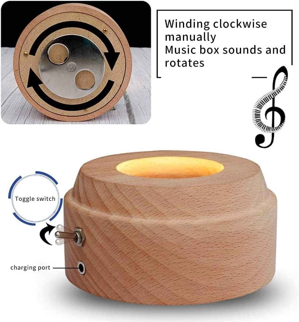 3D Crystal Ball Music Box with LED Light and Wooden Base