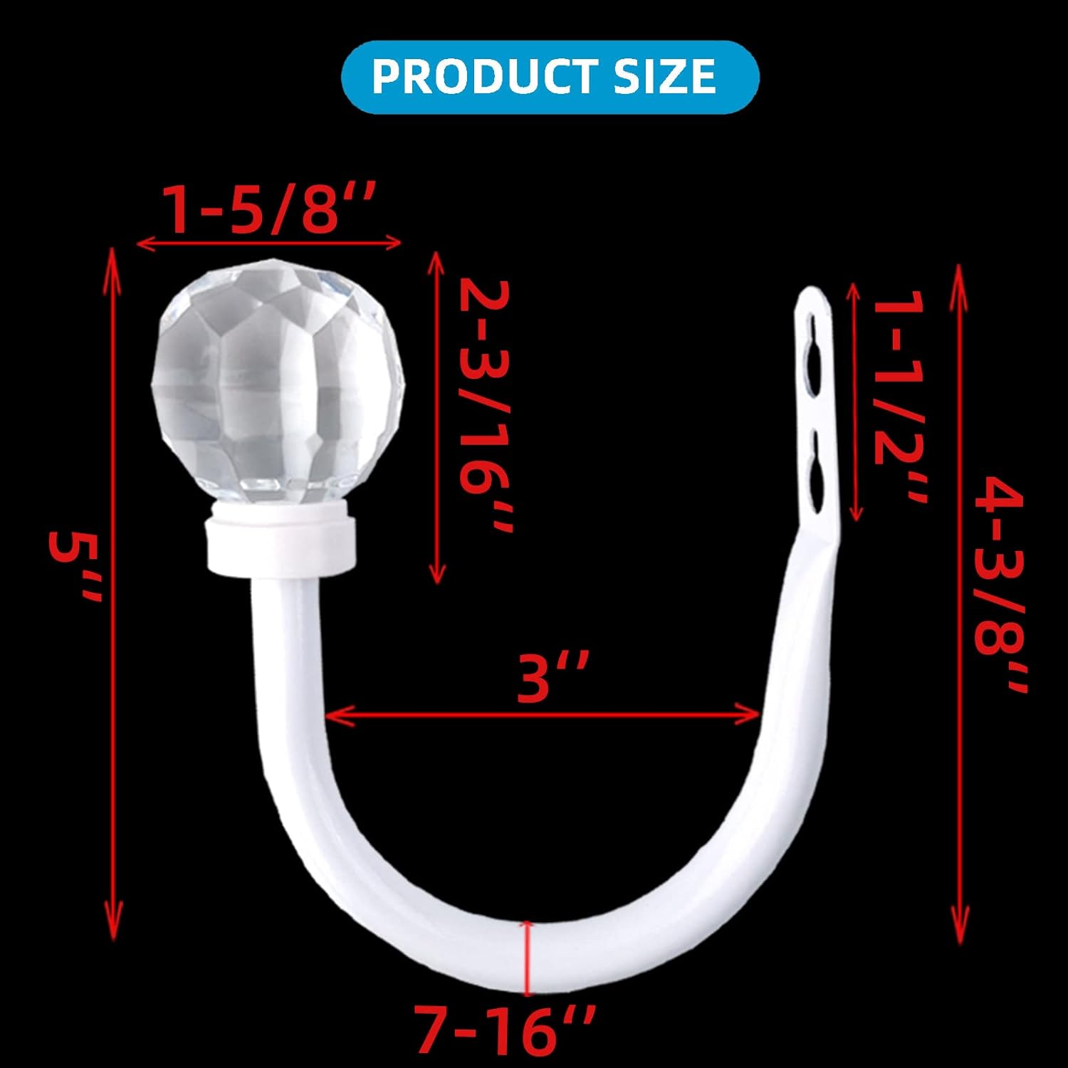 2 Pack Curtain Holdbacks with Clear Crystal Ball and Metal Hooks