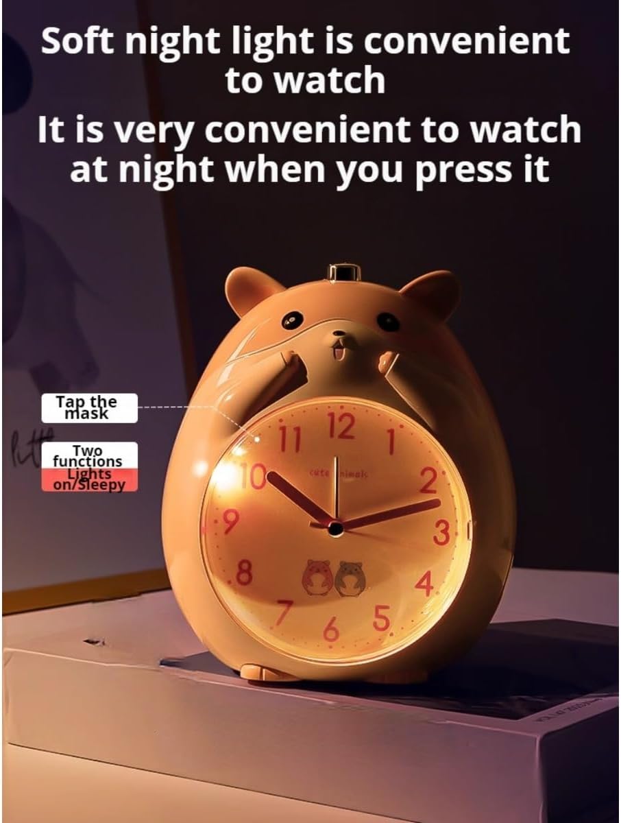 Kids Alarm Clock with Cute Cartoon Design Yellow