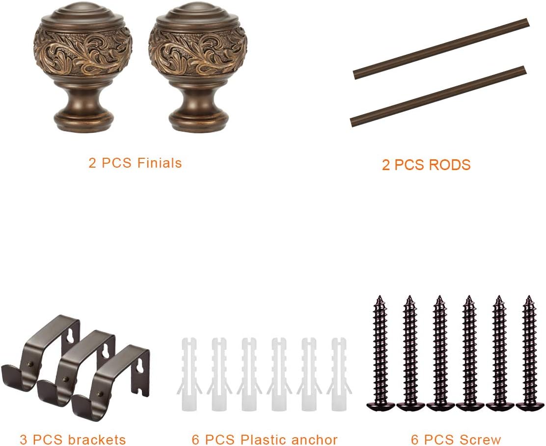 Iron Curtain Rods with Floral Antique Bronze Finials