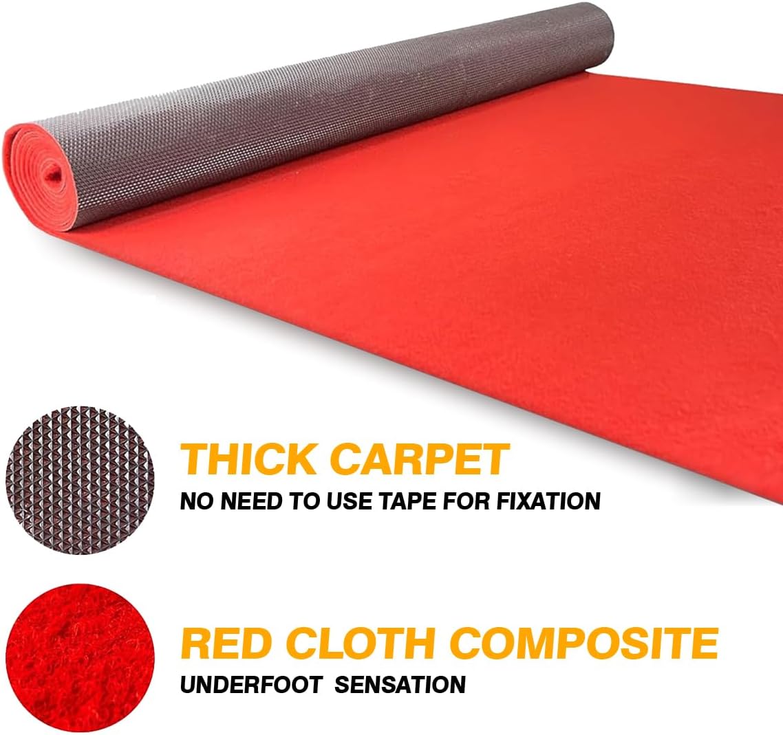 3x10 ft Heavy Duty Red Carpet Runner with Non Slip Rubber Backing