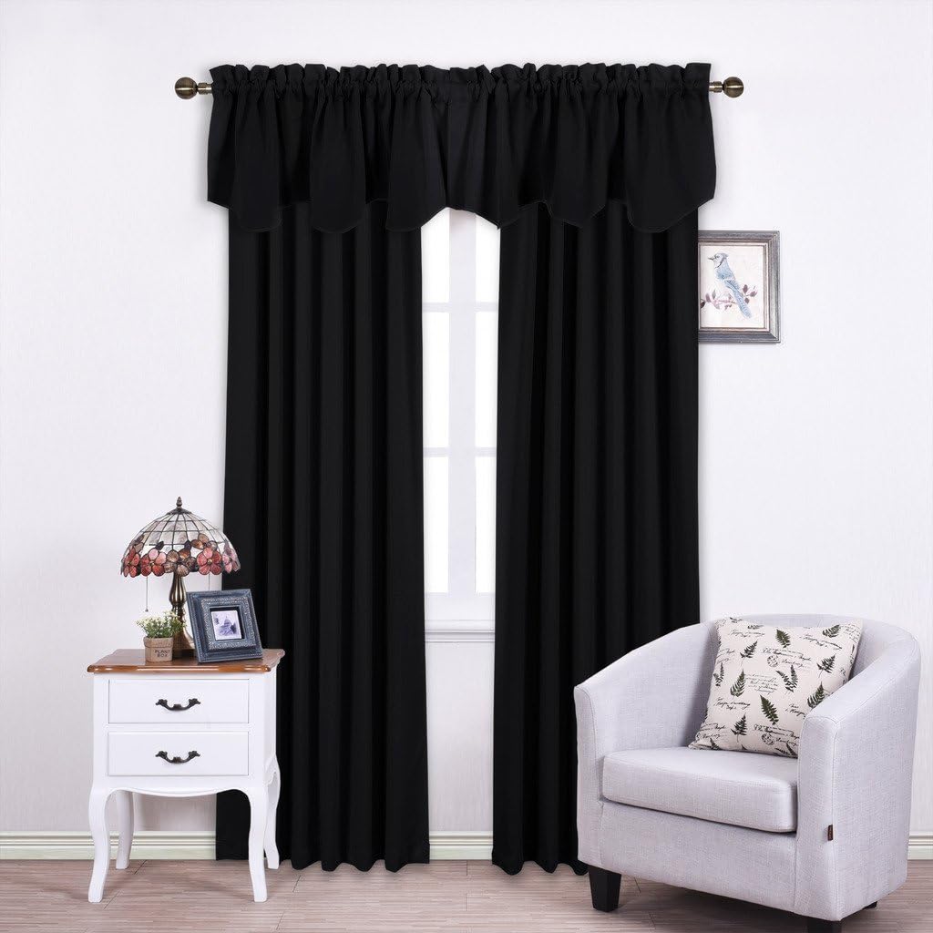 NICETOWN Valance 52x18 Scalloped Rod Pocket Black 1-Pack