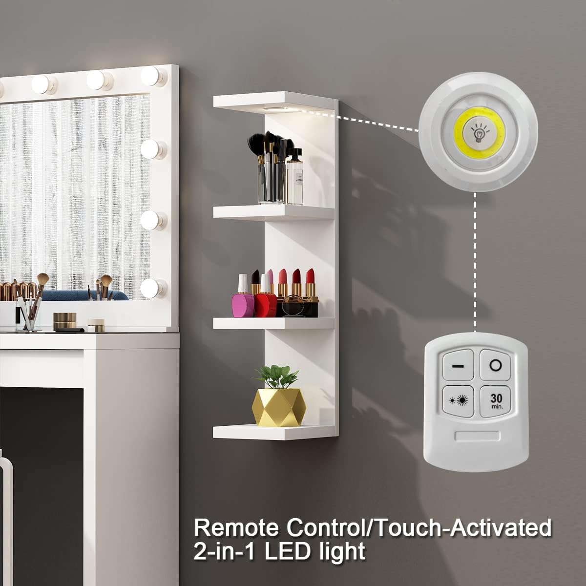 White Floating 4 Tier Wall Shelf with LED Light