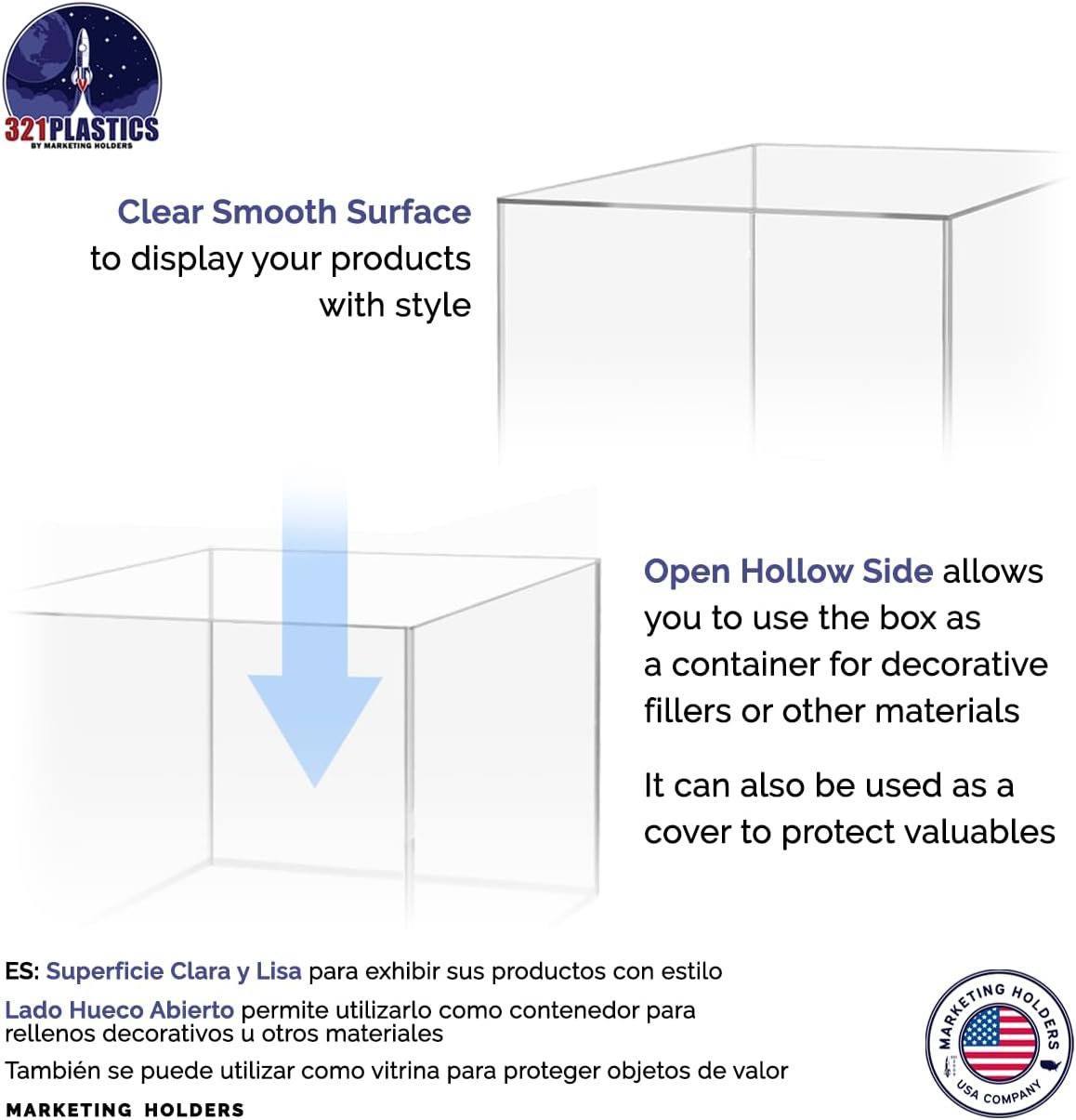 3 Piece Acrylic Display Boxes No Lid for Retail Displays