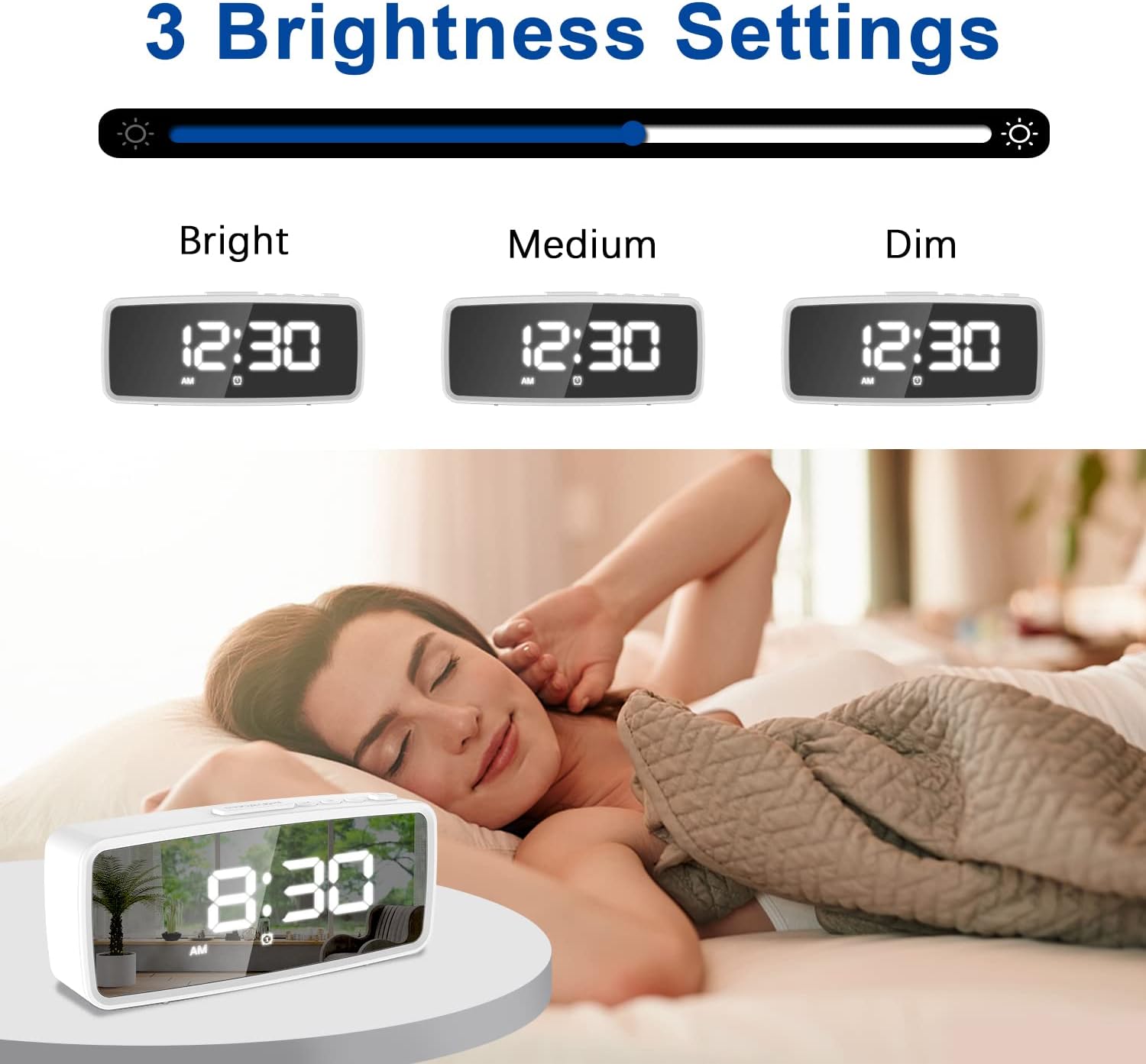 VAUNO Small Digital Alarm Clock with Dimmer and Dual Alarms