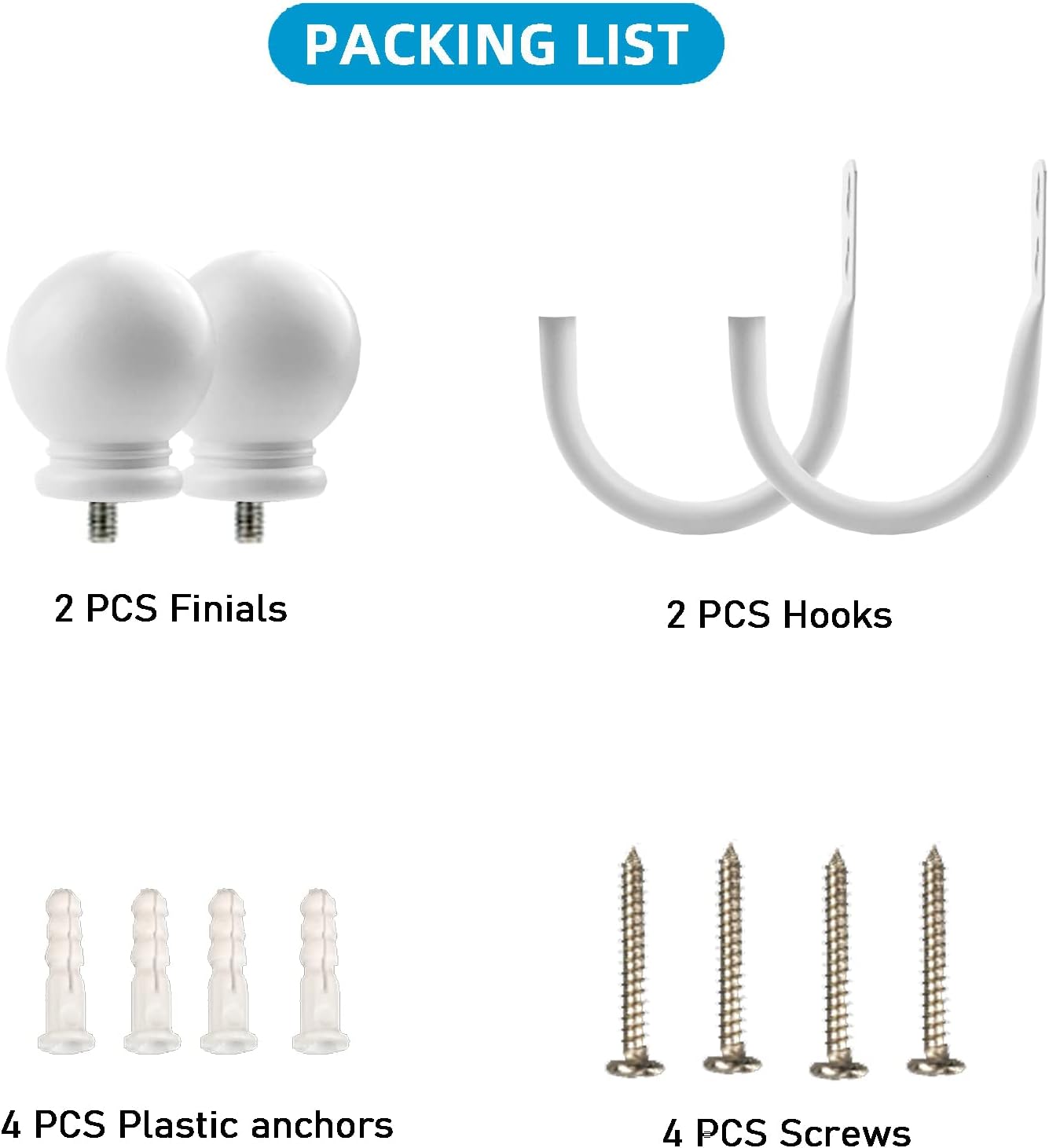 White Ball Finials Curtain Holdbacks 2pcs
