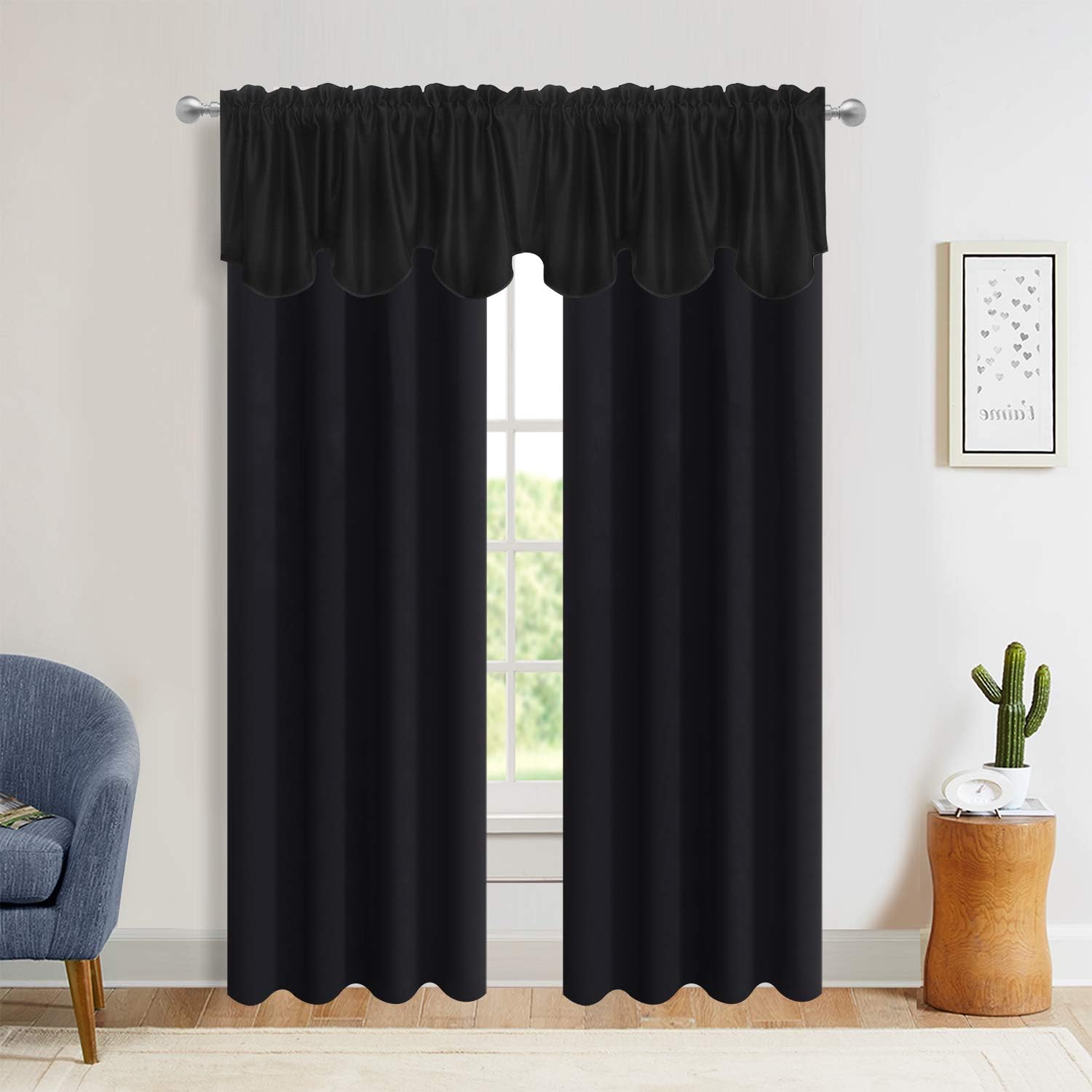 Aquazolax Black Valance Curtains 52x18 Inch 1 Panel