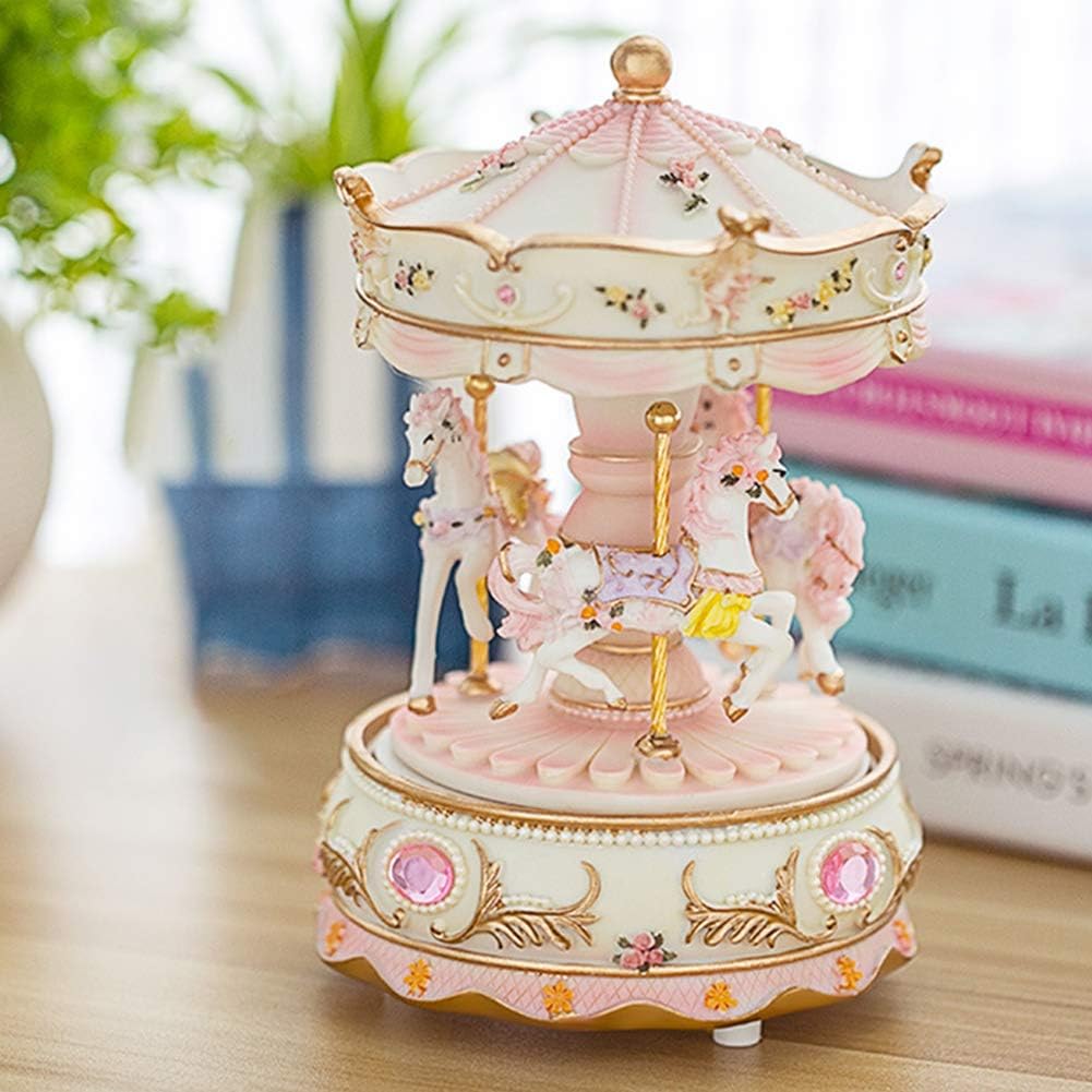 3-Horse Carousel Music Box with LED Lights
