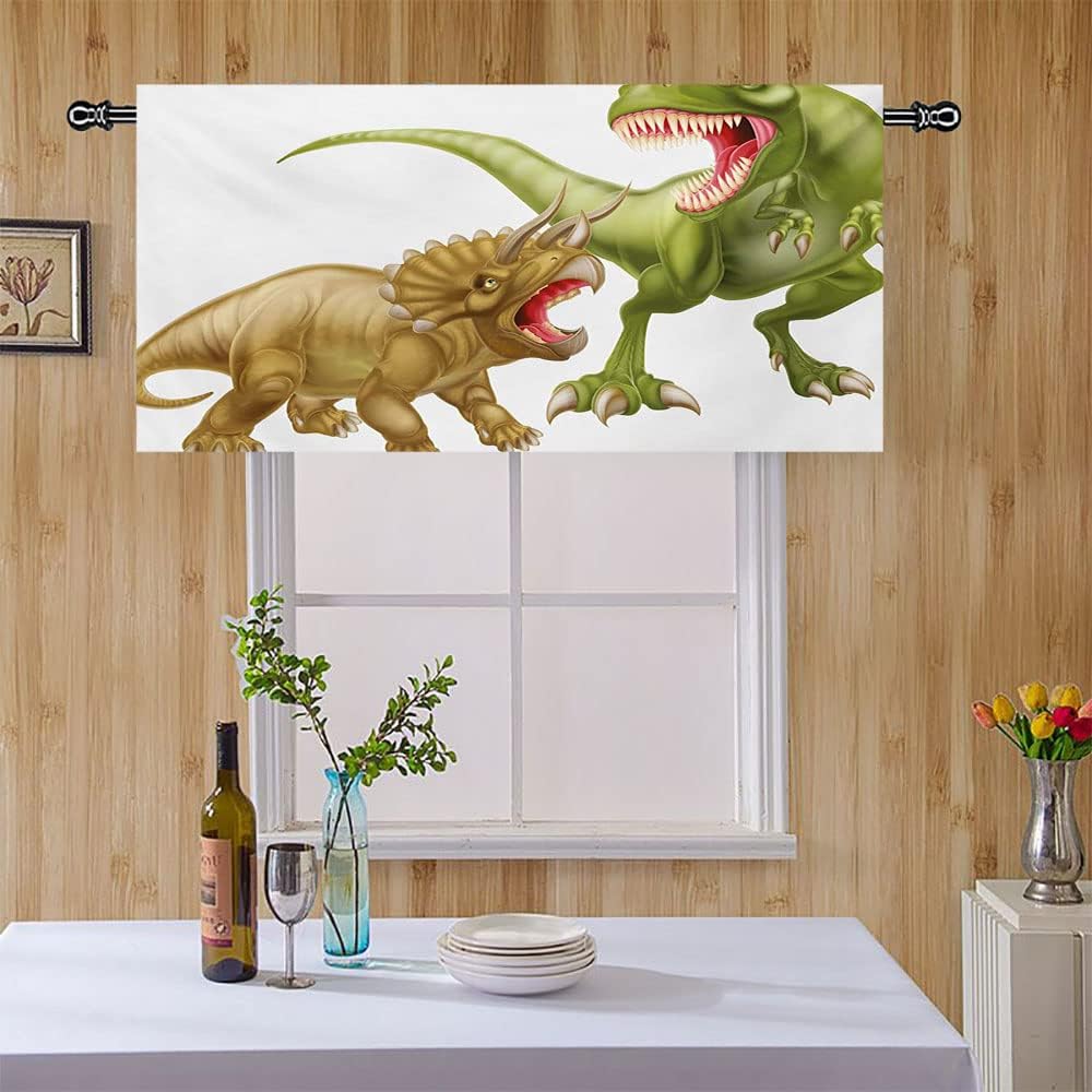 Dinosaur Window Valance with Blackout Fabric 42x18 Inches