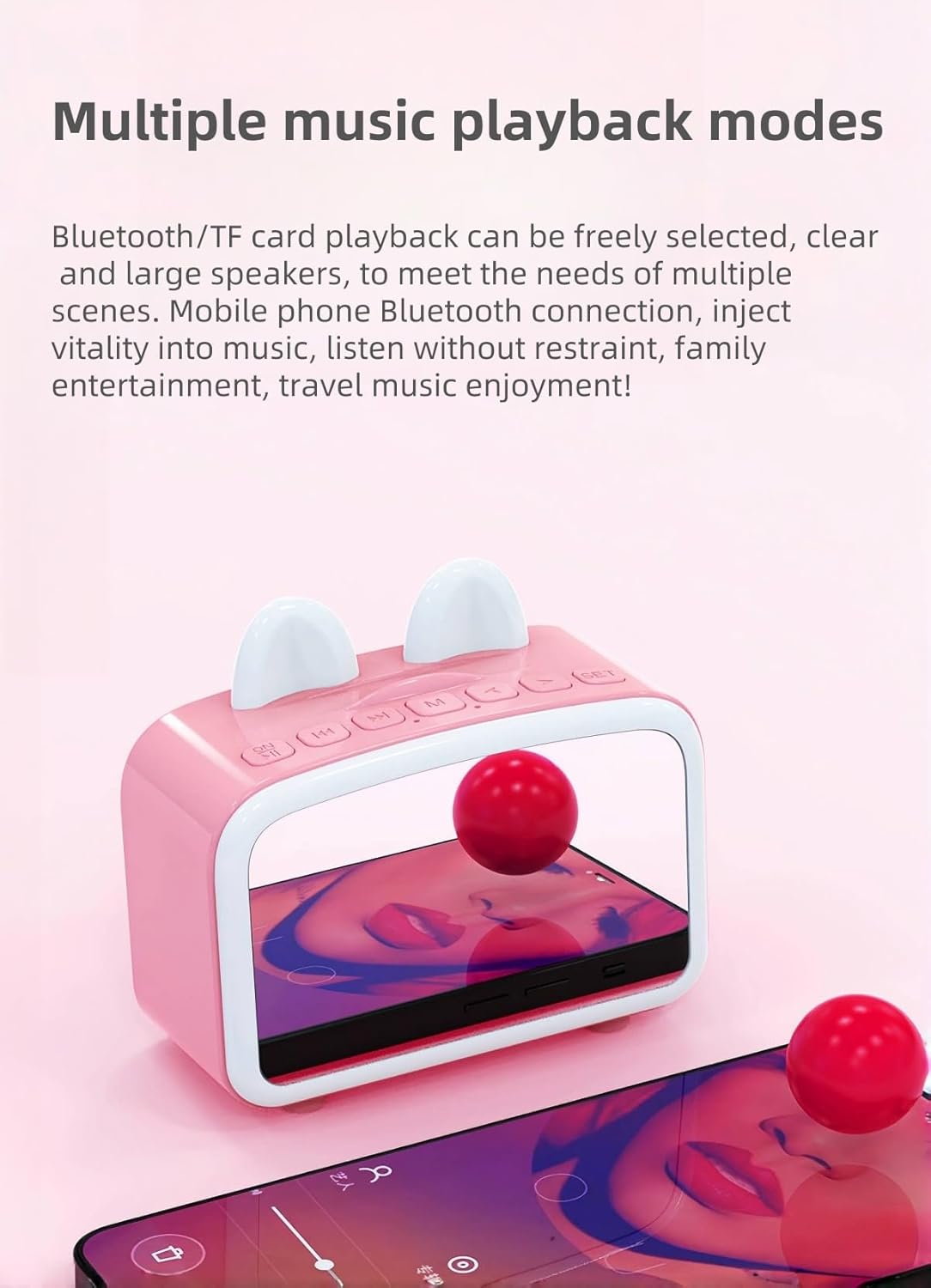 Bluetooth Alarm Clock with FM Radio and Night Light Pink