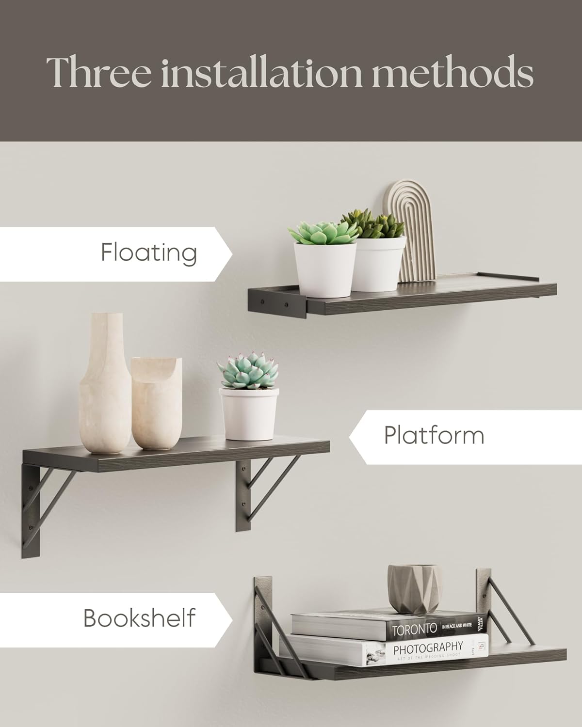 BAYKA Floating Wall Shelves Set of 4 Rustic Brown