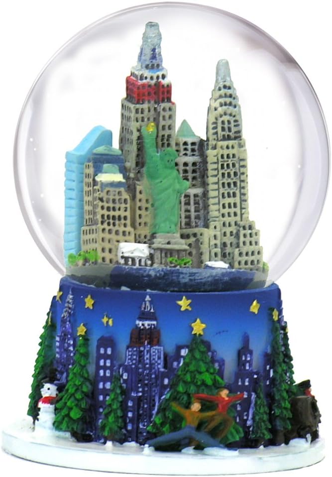 New York City Christmas Snow Globe with Rockefeller Center Skyline