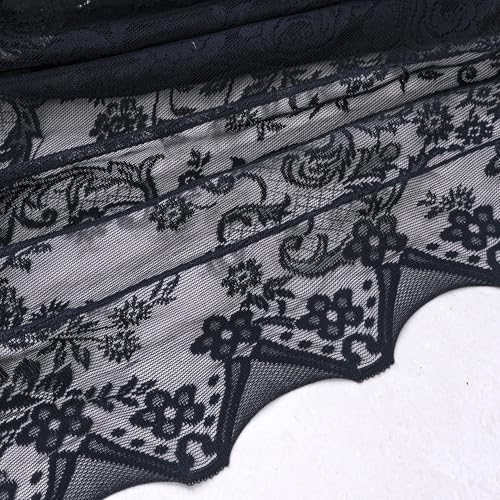 Boho Black Lace Beaded Waterfall Valance Curtains 39x41